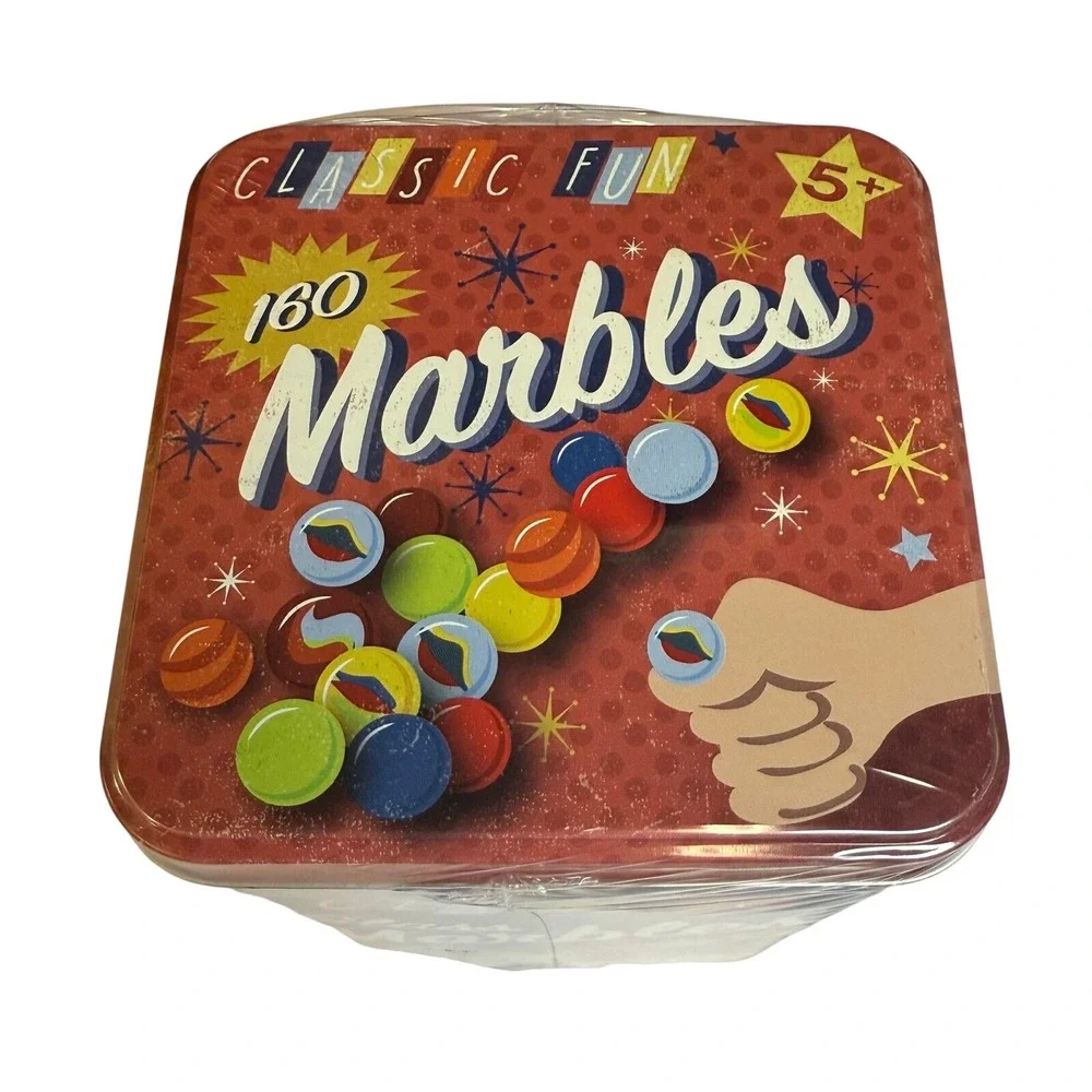 Classic Fun 160 Glass Marbles Retro Collector Tin‎ Factory Sealed New MCM Style